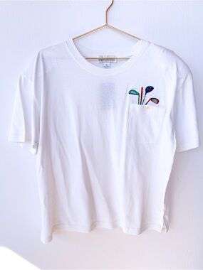 NWT Robert Scott LTD White Pocket Tshirt Colorful Golf Club Embroidery XL